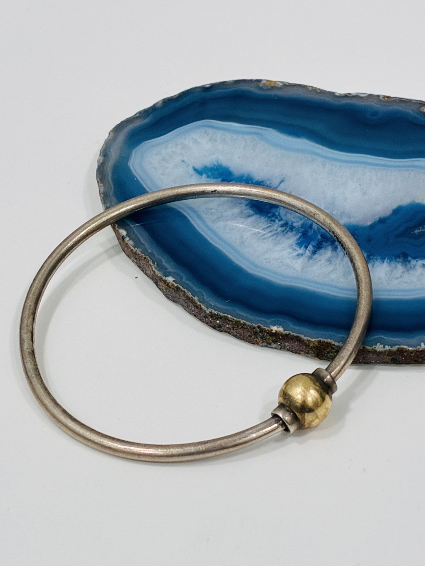 14K Gold Charm & Sterling Silver 925 Cuff Bangle Girls Bracelet
