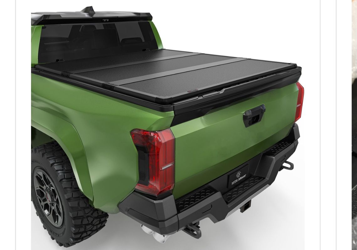 YITAMOTOR FRP Hard Tri Fold Truck Bed Tonneau Cover Fits For Toyota Tacoma 2024 2025 5 Ft Bed (Excl. Trail Edition) With Deck Rail System