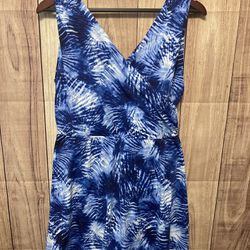 Lands’ End 18W blue swim dress swimsuit one piece pool blue slimming