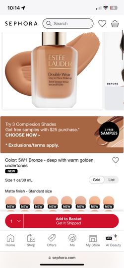Sephora eeste lauder double wear make up 5W1 Bronze
