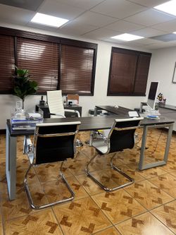 L shaped desk + desk + filing cabinet