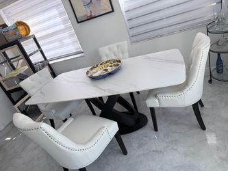 Elegant 7-Piece Dining Set – Stone-Top Table + 6 Chairs
