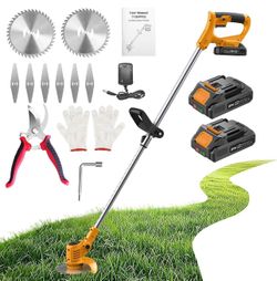 21V Cordless Weed Wacker, 3-in-1 Stringless Grass Trimmer, Brush Cutter and Lawn Edger with 2 x 2.0Ah Batteries, Metal Blades, Adjustable Shaft, Pruni