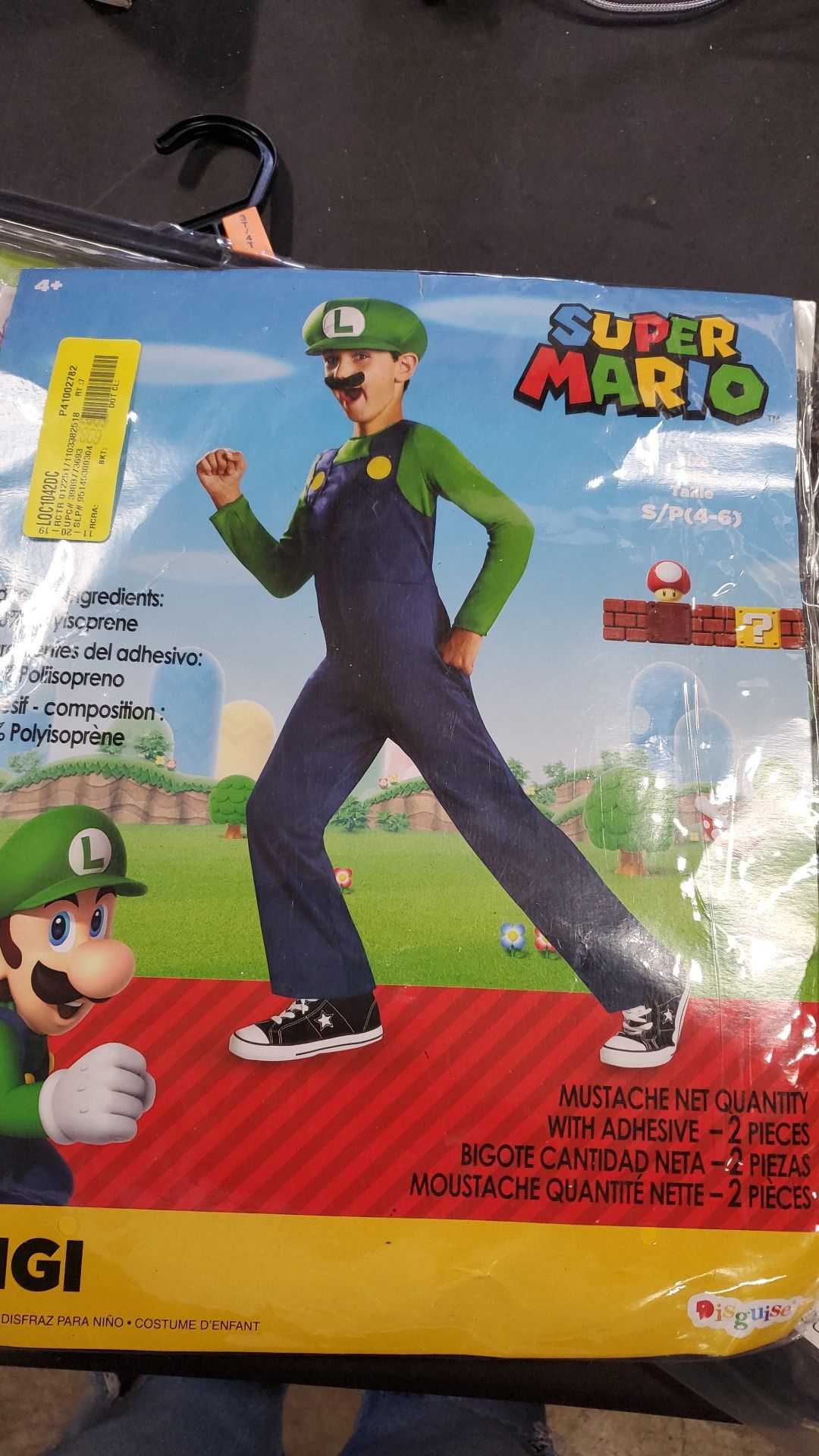 Super Mario Luigi costume size small 4 to 6