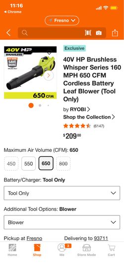 Ryobi 40V HP 650 leaf blower series 160 MPH