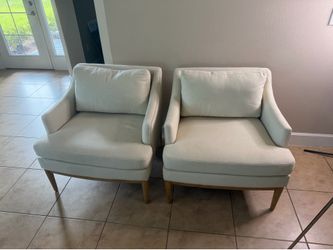 Set of 2 Mid-Century Modern Cream Upholstered Accent Chairs