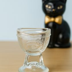 E-Z USA 1950s Pressed Glass Eye Wash Cup Pat. 1-19-37, 1.5x2”