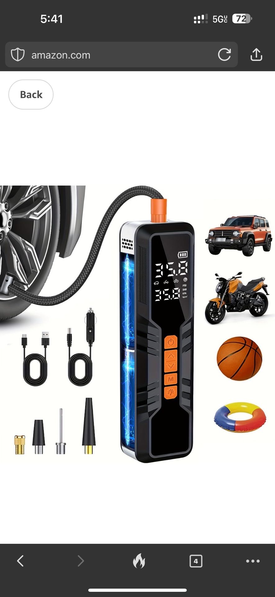 Tire Inflator Portable Air Compressor, 3X Faster Portable Air Pump with 10000mAh Battery, 150 PSI Cordless Air Pump for Cars, Bike & Motorcycle Tires,
