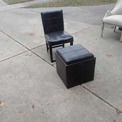 Brown Faux Leather Chair With Matching Foot Stool With Storage 