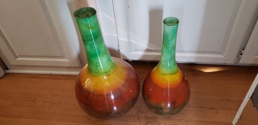 Large hand blown Italian glass vases. Bigger vase is 22" x 12"