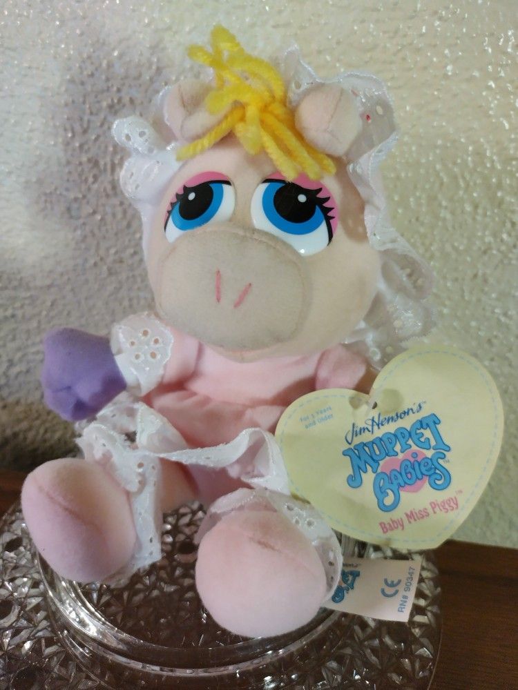 Miss Piggy Plush 8" Jim Henson's Muppet Babies Pink Bonnet Purple Hands