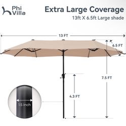 13' Double Sided Outdoor Large Patio Umbrella with Crank, Beige
