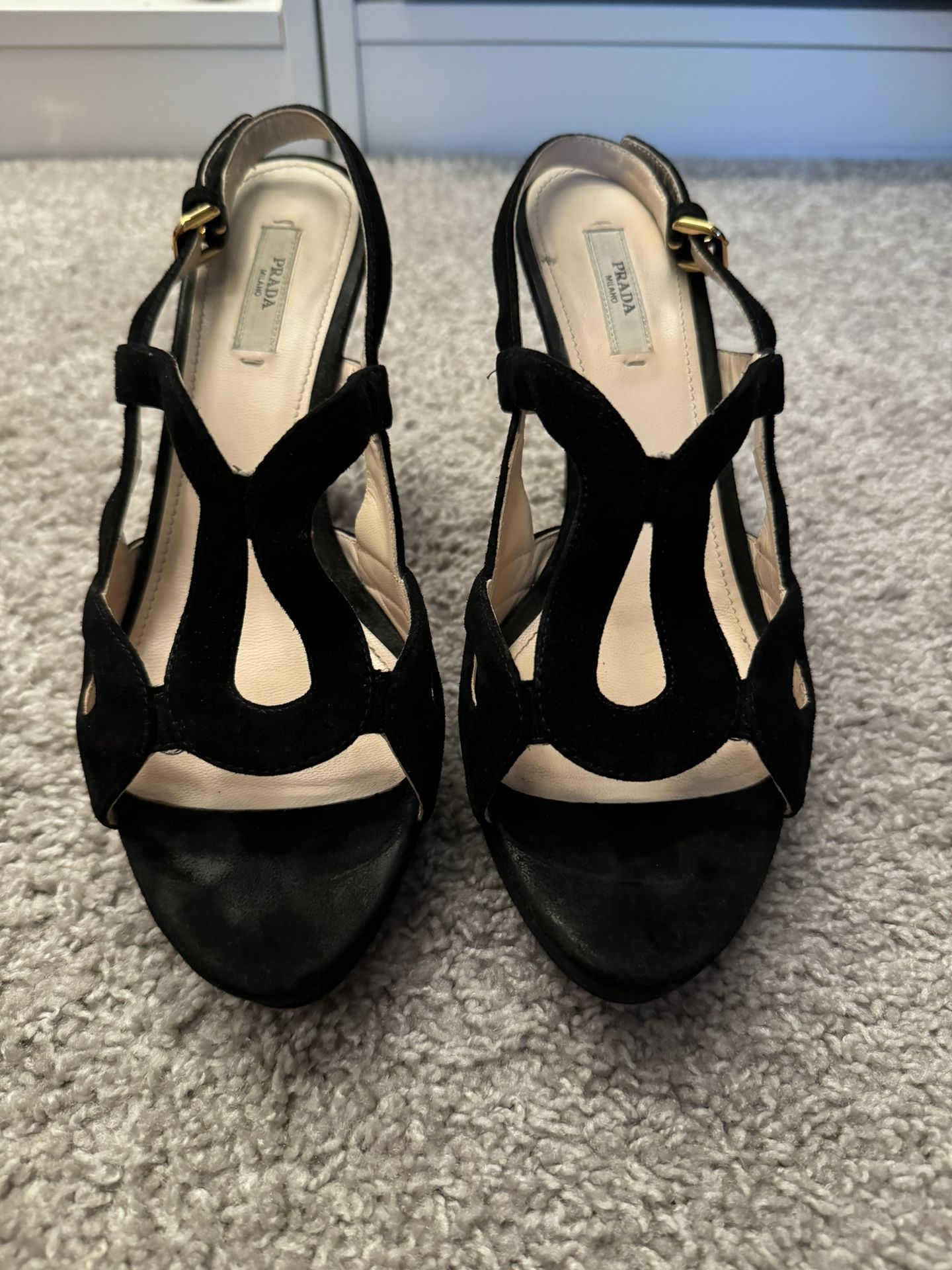 Prada Black Suede Slingback Heels EU38