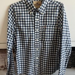 Hollister Blue & White Small Check Plaid Long Sleeve Button Down Shirt – Regular Fit – Men’s Size M