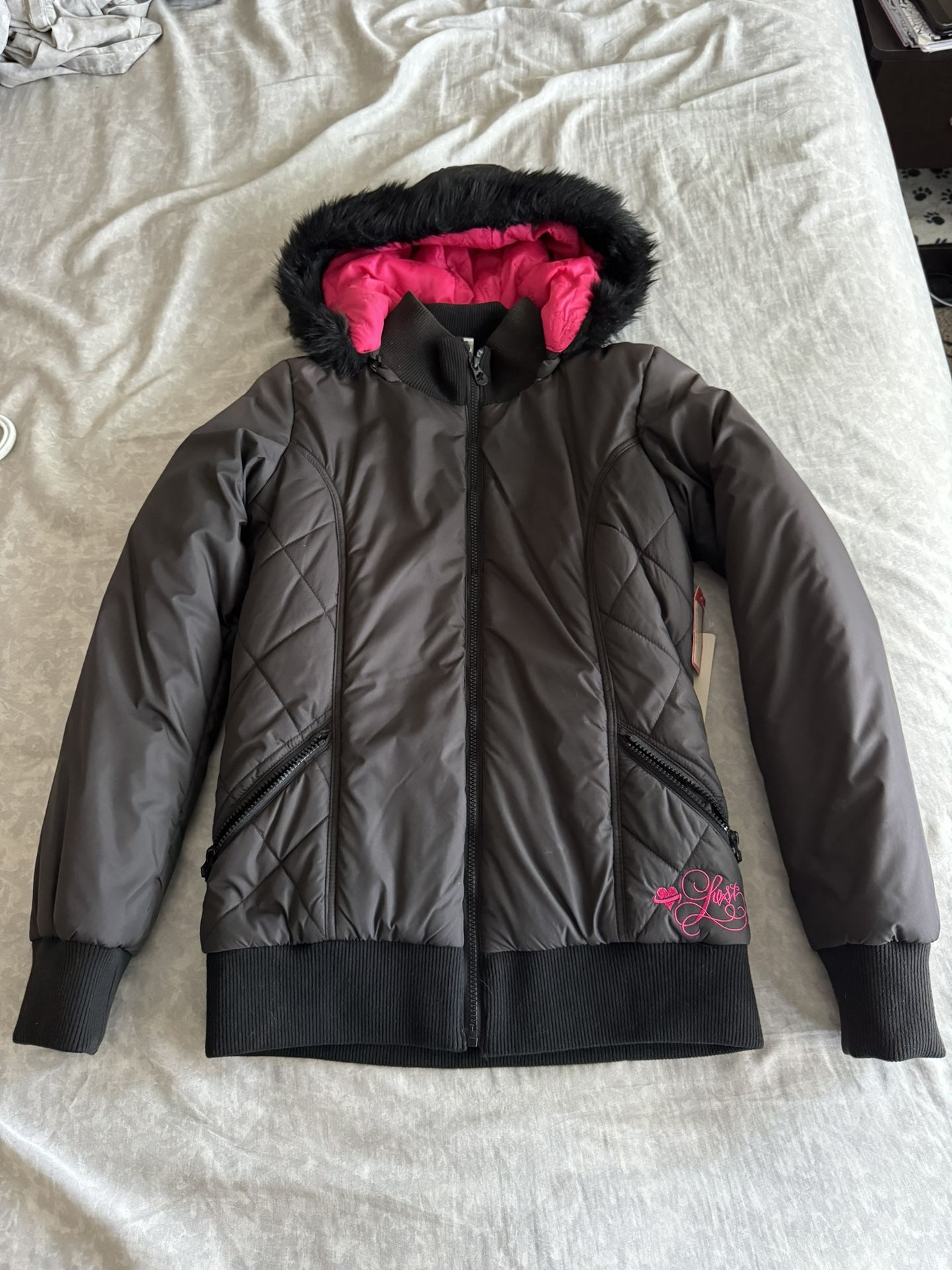 Lost Brand Black And Pink Winter Jacket- Faux Fur Collar