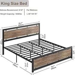 🥨King Size LIKIMIO Bed Frame with Headboard and Footboard, Metal Strong Supports, Easy Assembly, Noise-Free, No Box Spring Needed, Walnut