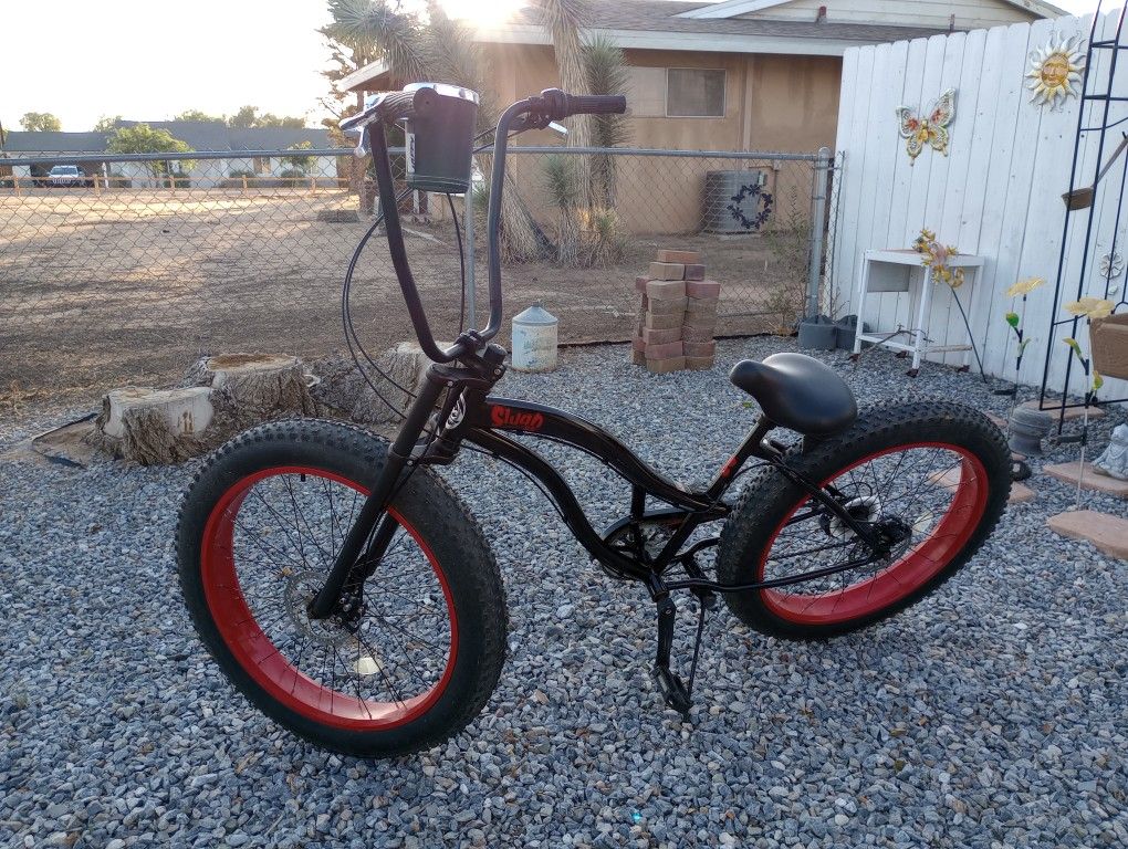 7 Speed 26 Inch Slugo S S Beach Cruiser Bicycle High Rise Handle Bar Fat Tire Bike