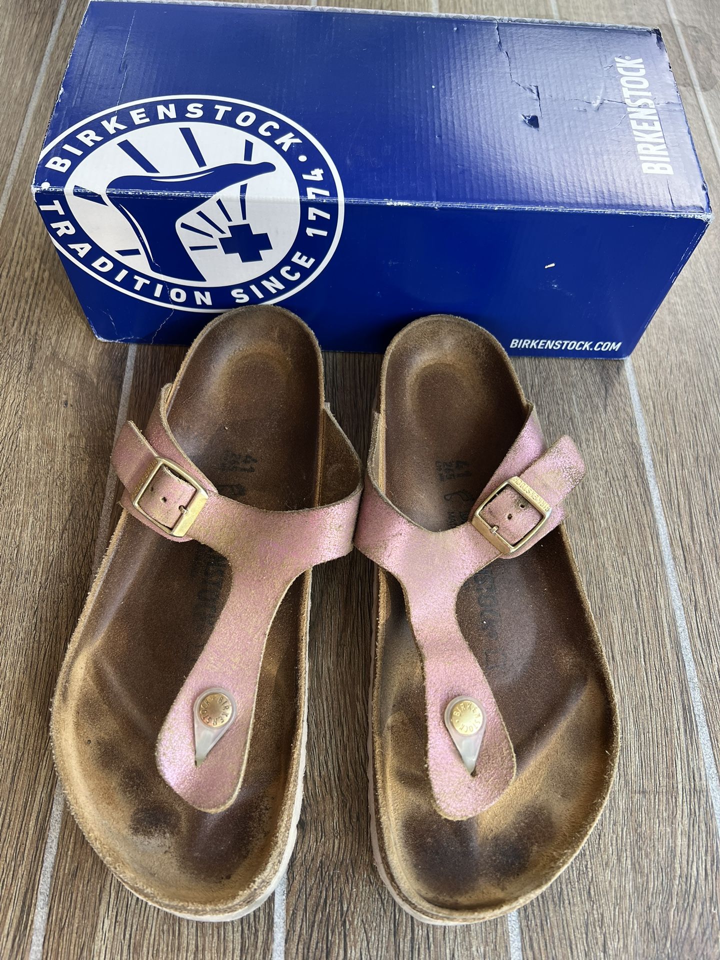 Birkenstock Arizona Leather Pink Cherry Sandals Size 41