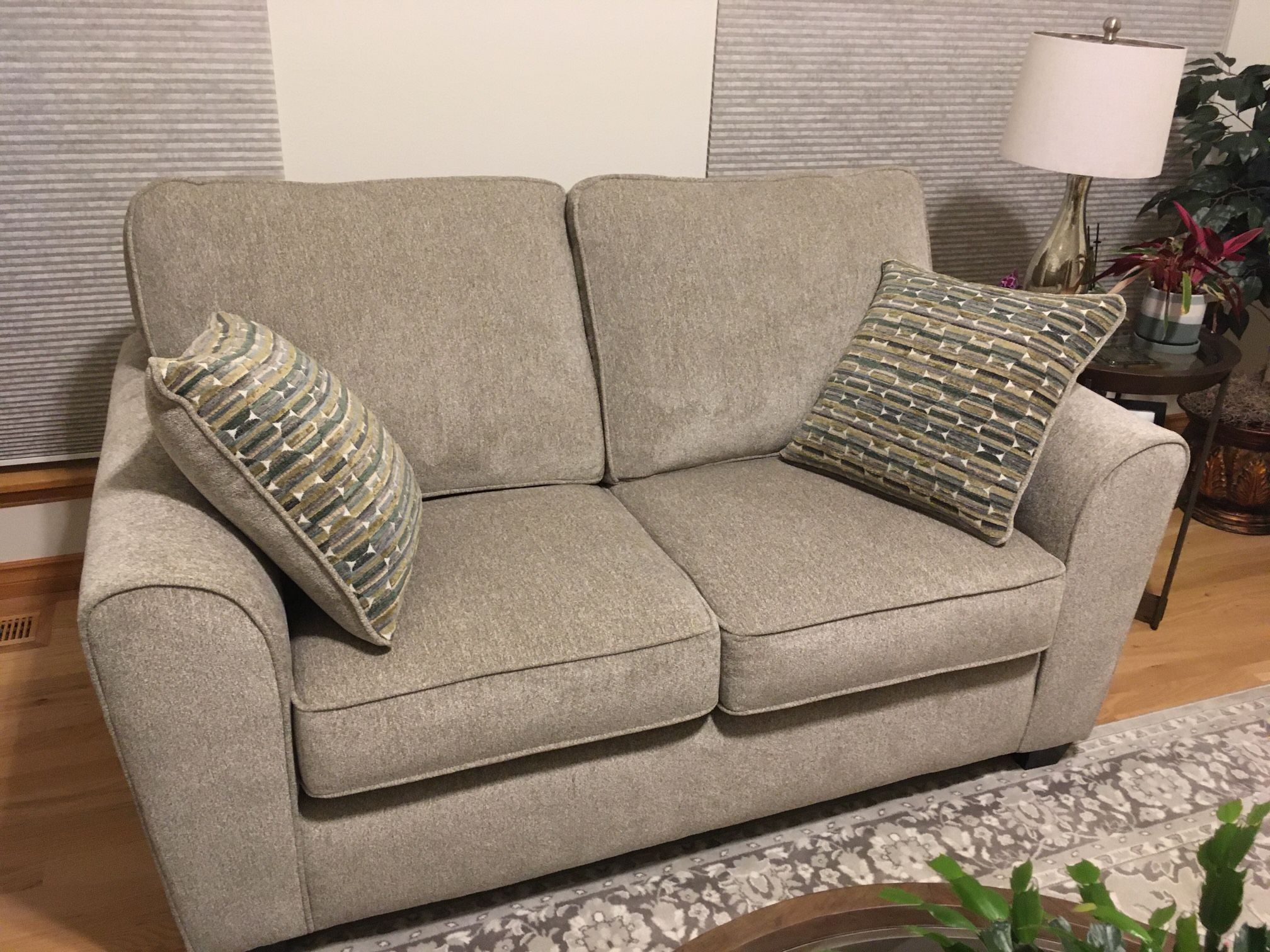 Gray Fabric Couch And Live Seat With Pillows