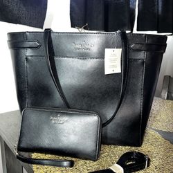 Kate Spade Black Leather Large Bag With Wallet