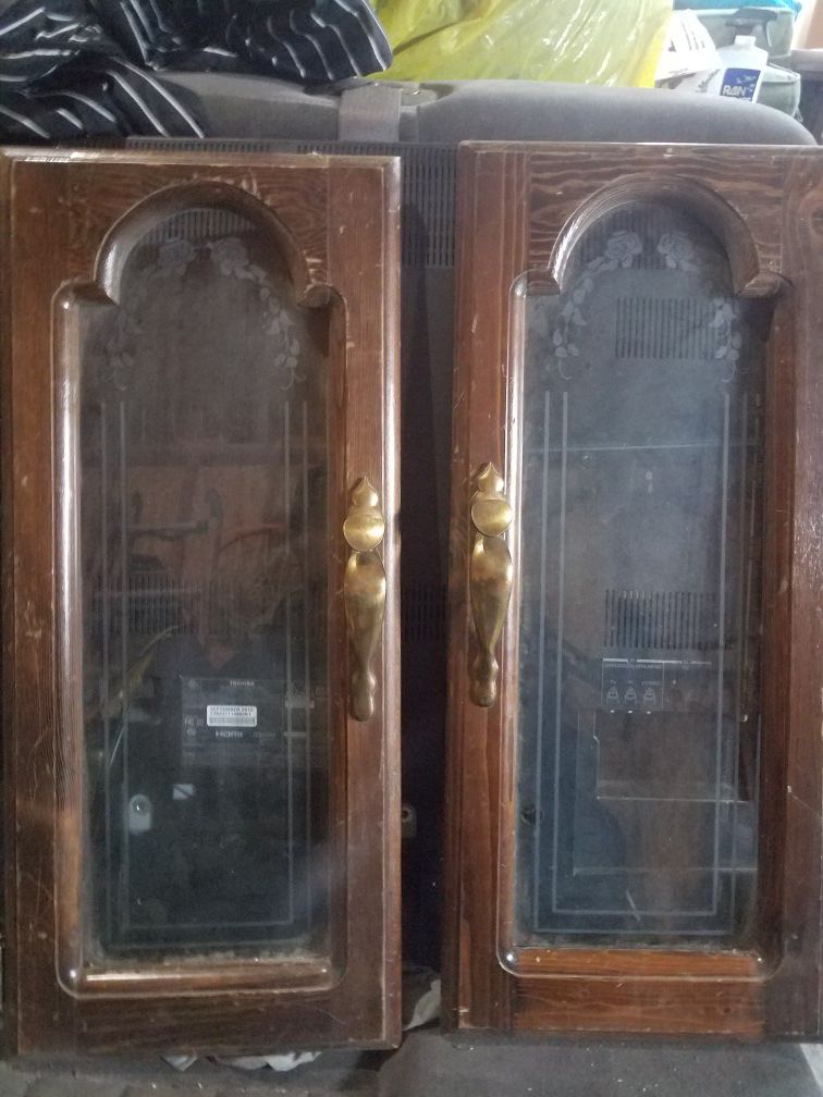 Antique etched glass cabinet doors