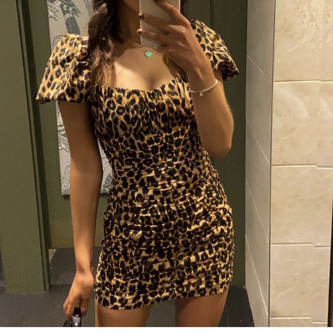 zara mini leopard dress puff sleeves