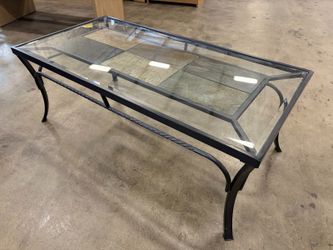 Wrought Iron Coffee Table with Glass and Tiled Top