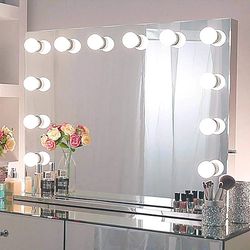 Chende Large Hollywood Vanity Mirror, 31.5 x 23.6 Inches Large Makeup Mirror with Lights, Extra Outlet, Stainless Steel Tabletop Lighted Mirror