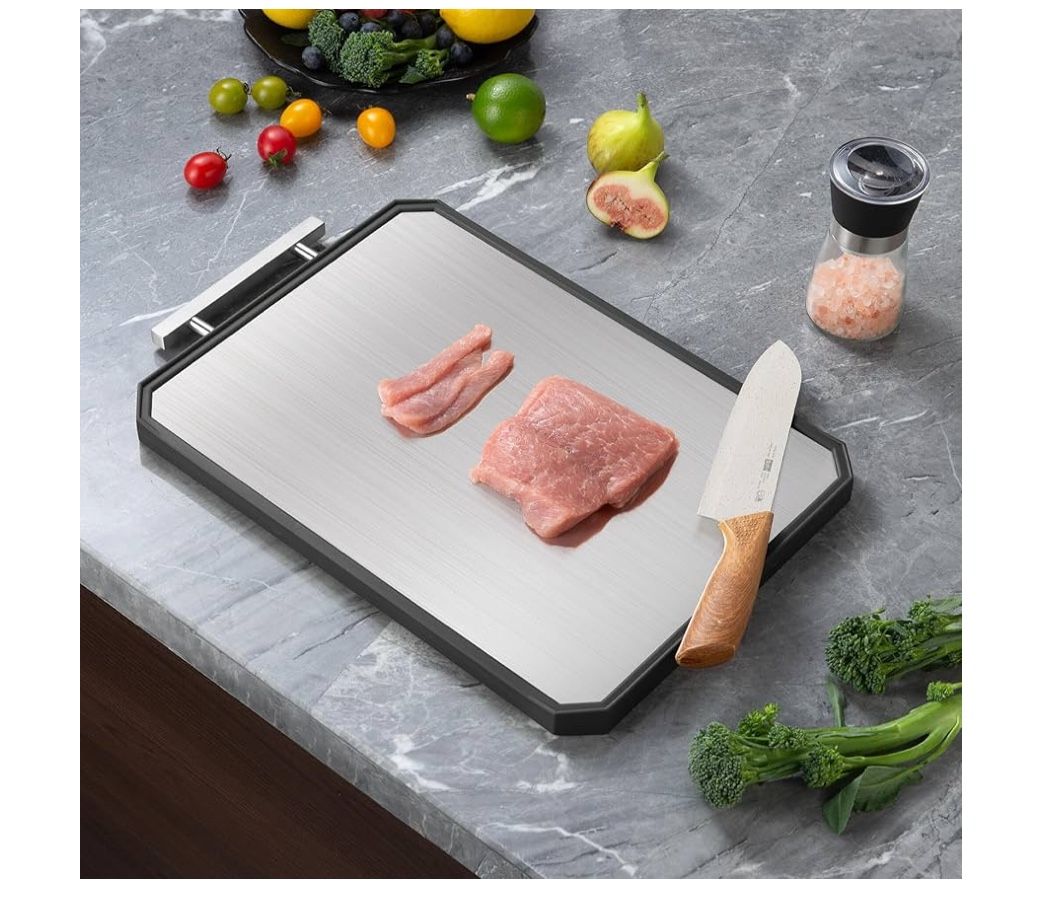 2 in 1 Stainless Steel Cutting Board with Handle Chopping Large Big Small Metal Carving