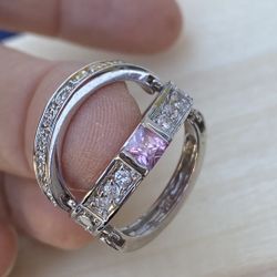 Whimsical Ring  Wear It Six Ways Showing The Pink Stone Or The Yellow Band, Wear With With Two Or Three Bands 