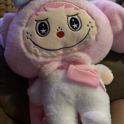 Cute Pink Plush Backpack & Small Bear Plush 