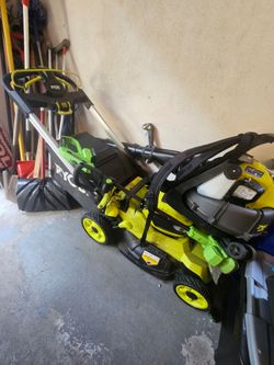 Ryobi electric mower with matching gas backpack blower