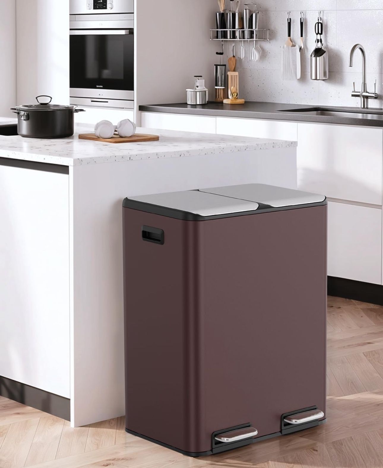 16Gal Dual Trash Can w/2 Built-in Box for Odor Control