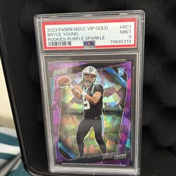 2023 PANINI NATIONAL VIP GOLD ROOKIES | PURPLE SPARKLE [#50/50]BRYCE YOUNG RC1 MINT PSA 9