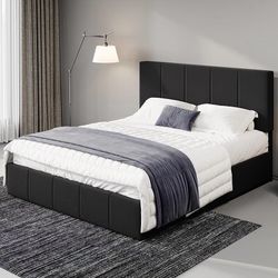 King Size Dutch Velvet Upholstered Platform Bed Frame/Vertical Channel Tufted Adjustable Headboard/Low Profile Bed Frame/No Box Spring Needed/Easy Ass