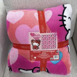 Sanrio Hello Kitty PINK Valentines Twin 60 X 90 TikTok Hearts Plush Blanket
