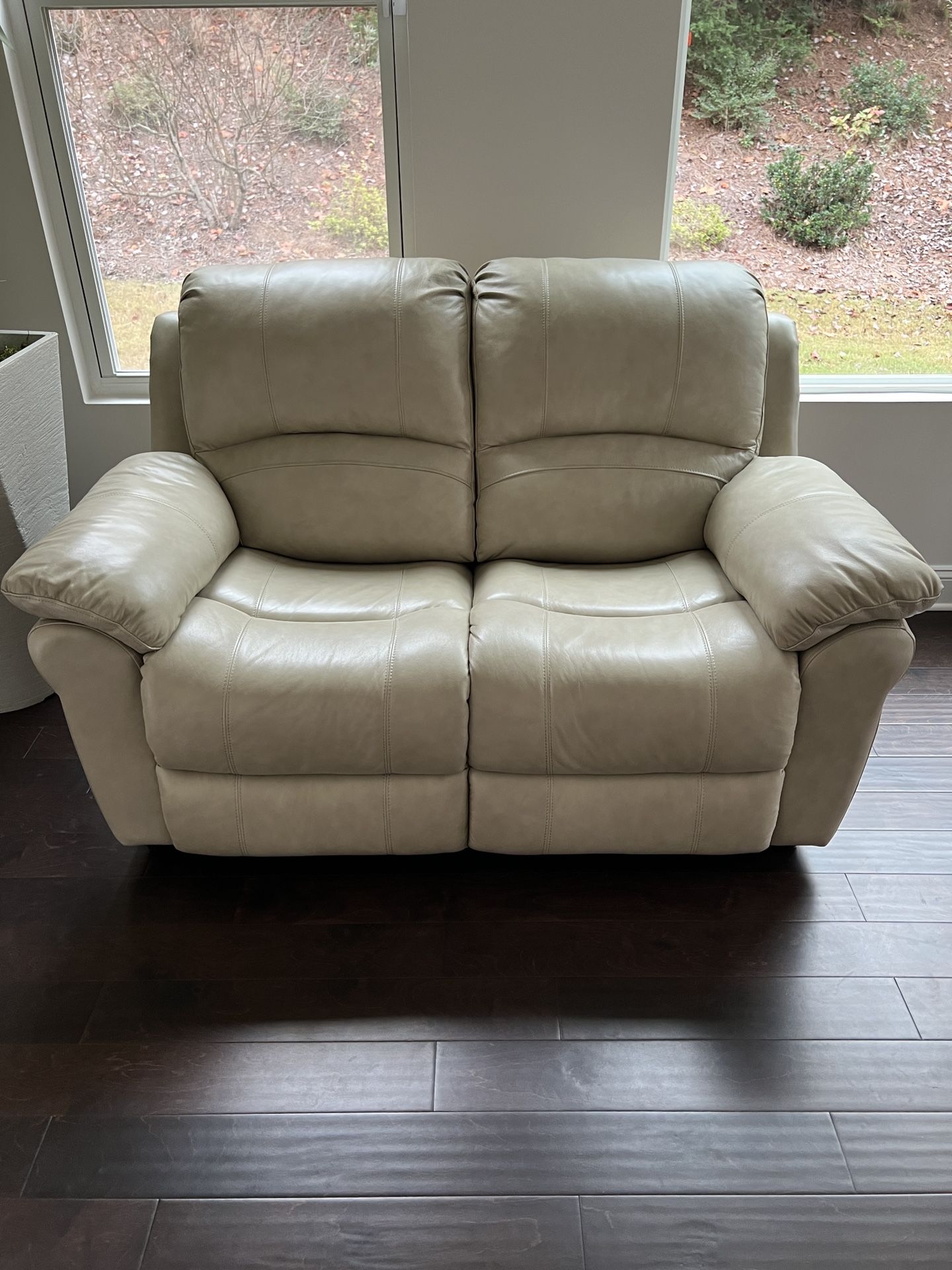 Beige Leather Loveseat