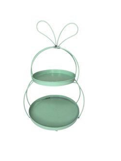 Mint Green Two Tier Easter Bunny Ears Metal Serving Stand Tray Dessert Cupcakes