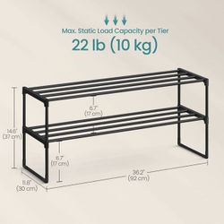 SONGMICS 36" Shoe Rack 2-Tier Shoe Organizer Metal Storage Shelf - Black