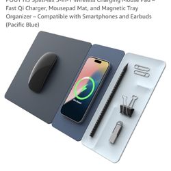 POUT H3 SplitMax 3-in-1 Wireless Charging Mouse Pad – Fast Qi Charger, Mousepad Mat, and Magnetic Tray Organizer – Compatible with Smartphones and Ear