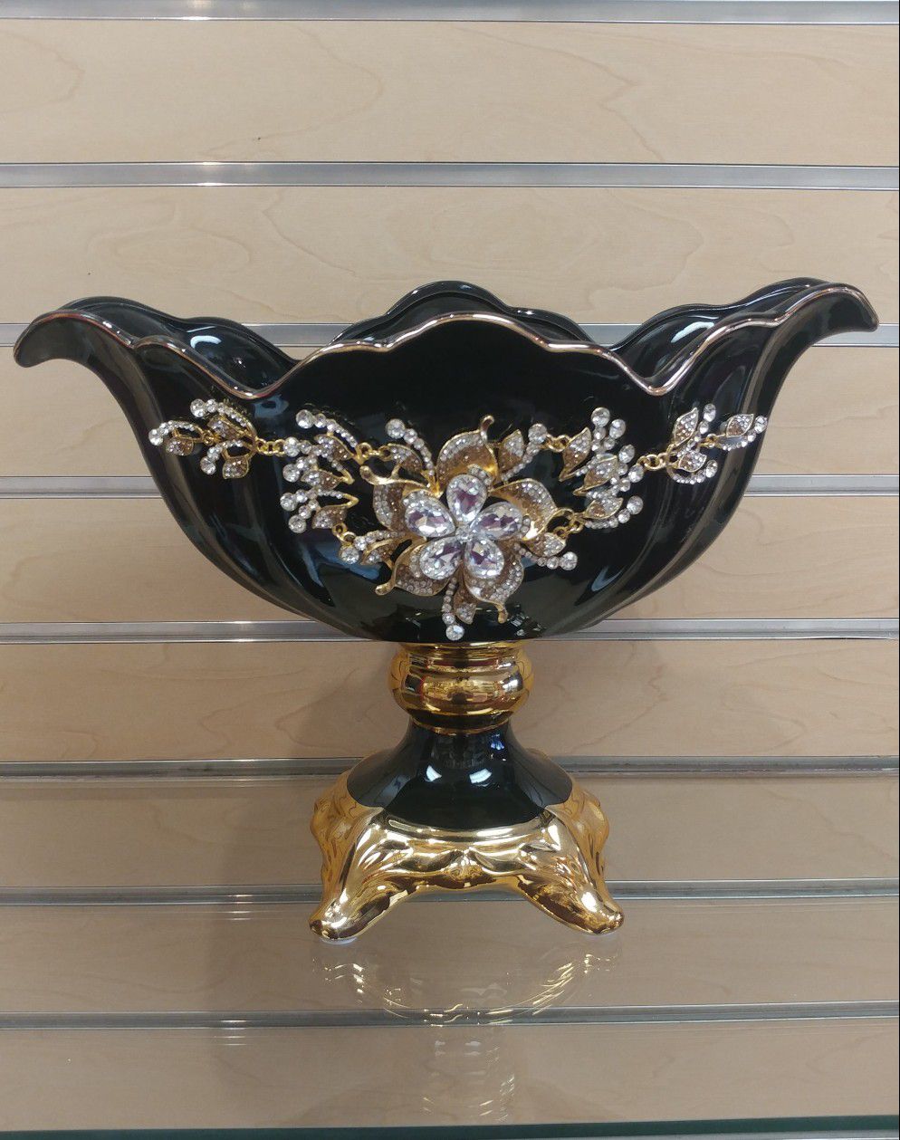 Ceramic Decorative Vase / Bowl on a stand ( NEW ) black & gold