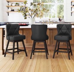 3X Black 26” swivel faux leather barstools
