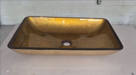 Over the counter glass rectangular sink