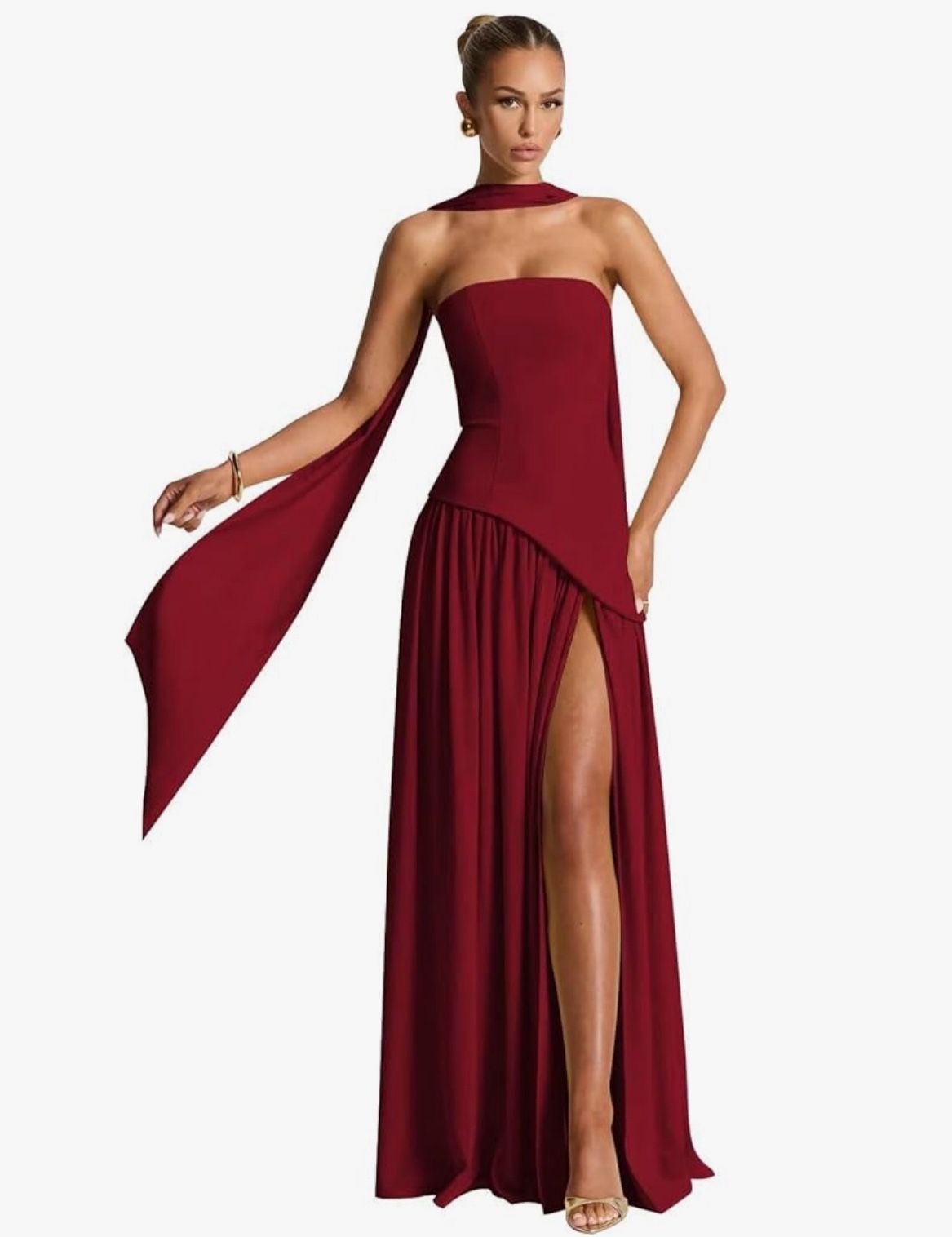 Chiffon Bridesmaid Dresses for Women 2025 Strapless Long Scarf Formal Evening Party Gowns with Slit