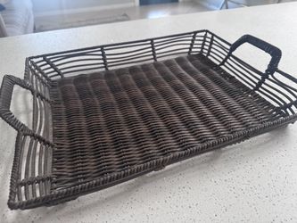 Dark Brown Wicker Serving Tray with Handles