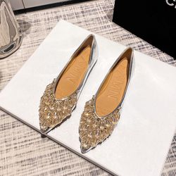 women's Chanel style pointed toe flat shoes