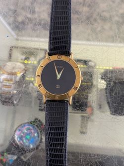 Vintage Gucci Gold Tone Stainless Steel 3000 L 25 Watch Leather Strap970 Unisex