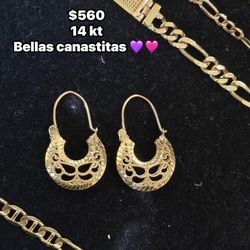 Aretes canastita en 14 kt