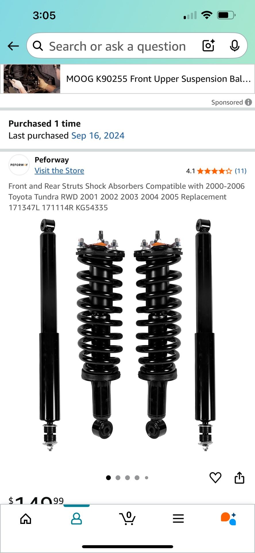 Front Rear Shock For Toyota Tundra 2003