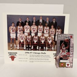 1996-97 Chicago Bulls Team 8x10 Photo. Champions Jordan Pippen Rodman & Dennis Rodman 10,000 Rebounds Pin #04919/10,000 April 1, 1997